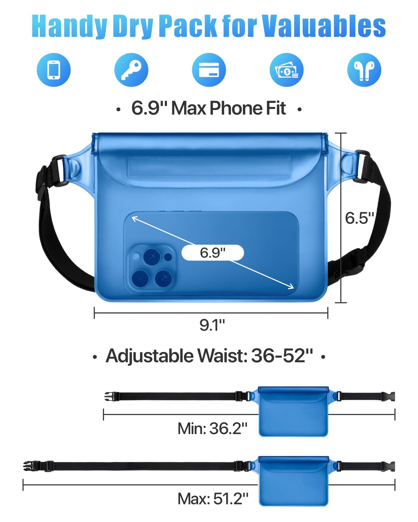 F-color Waterproof Fanny Pack - Cruise Essentials 2026 - Waterproof Pouch with Adjustable Waist Strap, Triple Zipper Roll-Top Dry Bag for Phone, Keep Passport Valuables Dry for Beach Kayaking Boating