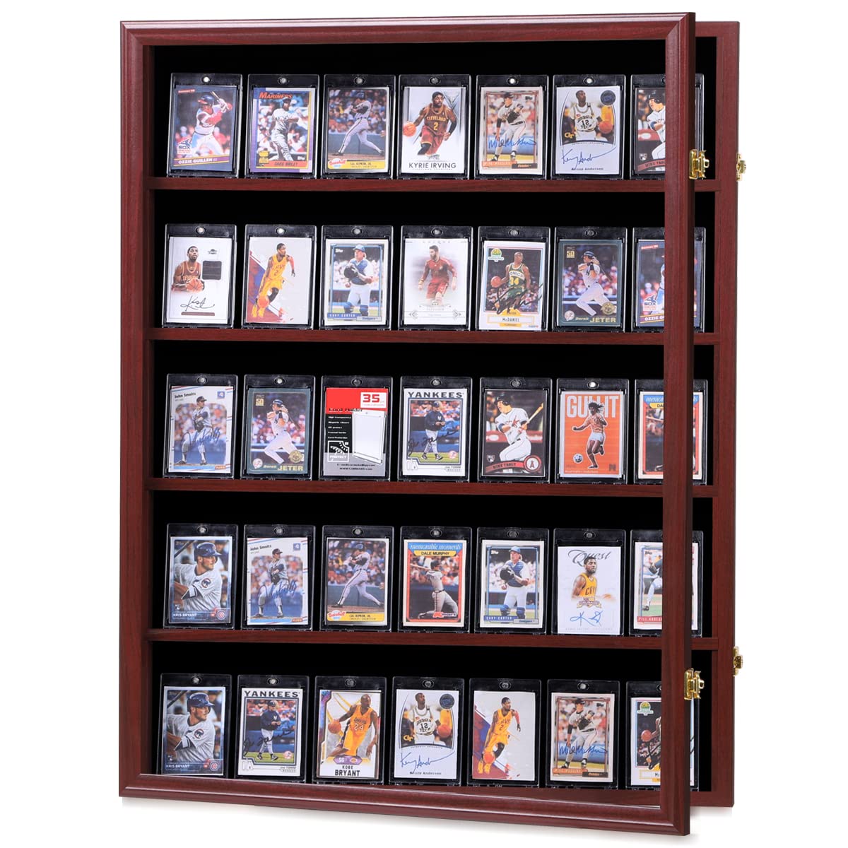 Temgee 35 Baseball Card Display Case - Lockable Sports Graded Card Display Case Wall Mount with UV Protection Acrylic Door for Baseball Basketball Football Hockey Trading Card Collection (Mahogany)