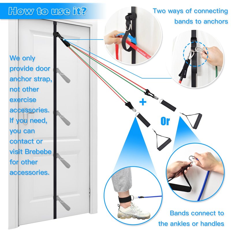 Brebebe Door Anchor Strap for Resistance Bands Exercise, New Upgraded Version Freely Anchor Points for All Exercise Heights, Home Gym Fitness Attachments, Easy to Install, Punch-Free, Nail-Free