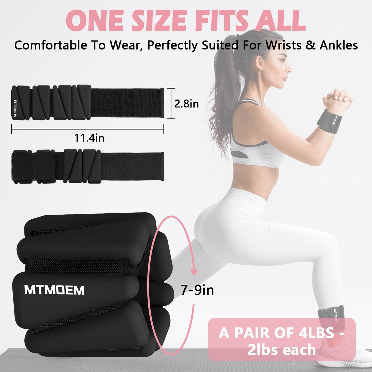 Wrist Ankle Weights for Women Men, Adjustable Silicone Weighted Bangles 2 Lbs Each, Wrist Weights Perfect for Walking, Pilates, Yoga, Barre, Pool, Exercises,Strength Training and Gym (Set of 2)