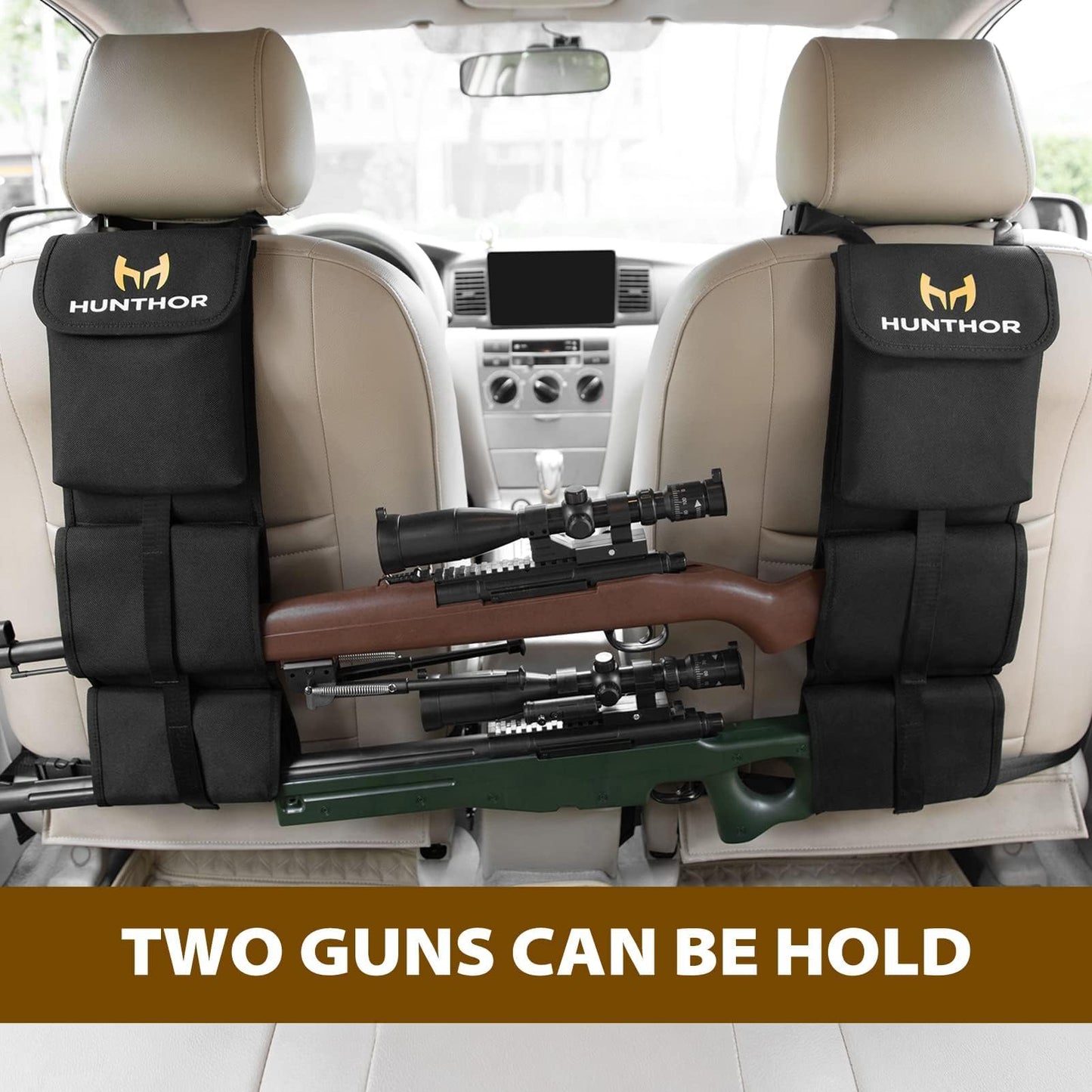 Hunthor Truck Gun Rack (A Pair), 900D Adjustable Seat Back Gun Storage, Heavy Duty Automotive Rifle Holder Hunting Accessories for Jeep, Truck, SUV, Off-Road Vehicles(Black)