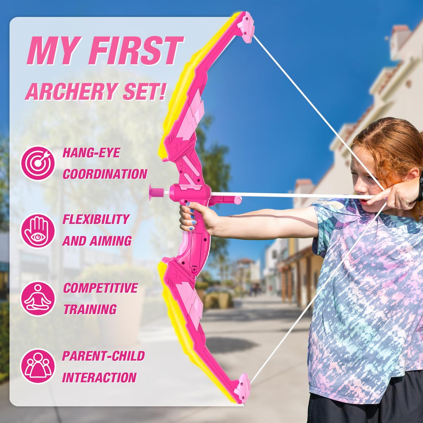 HYES 2 Pack Bow and Arrow for Kids, LED Light Up Archery Set with 24 Suction Cup Arrows, 2 Hanging Targets, 6 Score Targets & 2 Quiver, Indoor Outdoor Sport Toys for Girls Ages 4-12