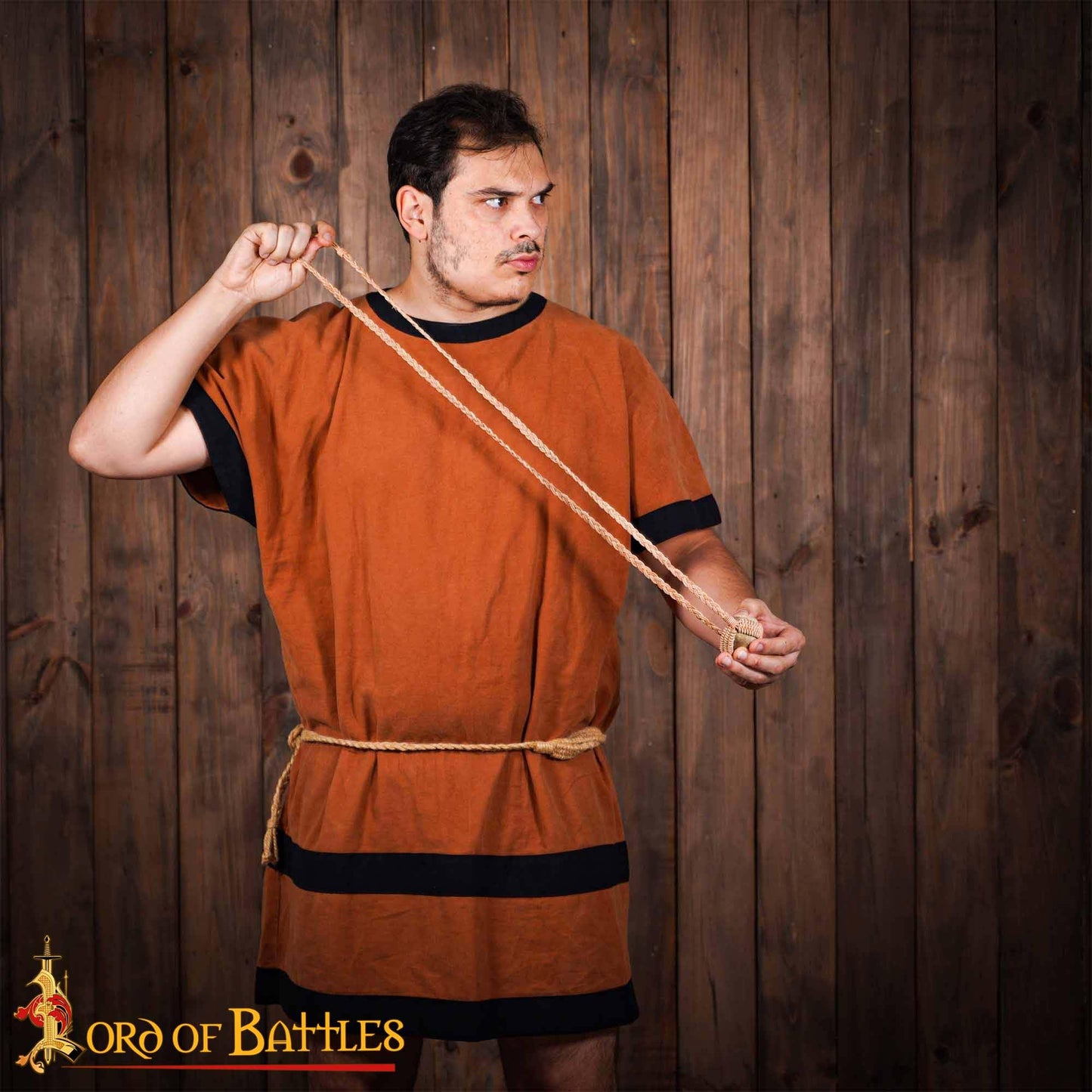 Lord of Battles Balearic Roman Greek Sling Handcrafted Braided Cords Throwing Slingshot for Historical Reenactments (Leather Sling)