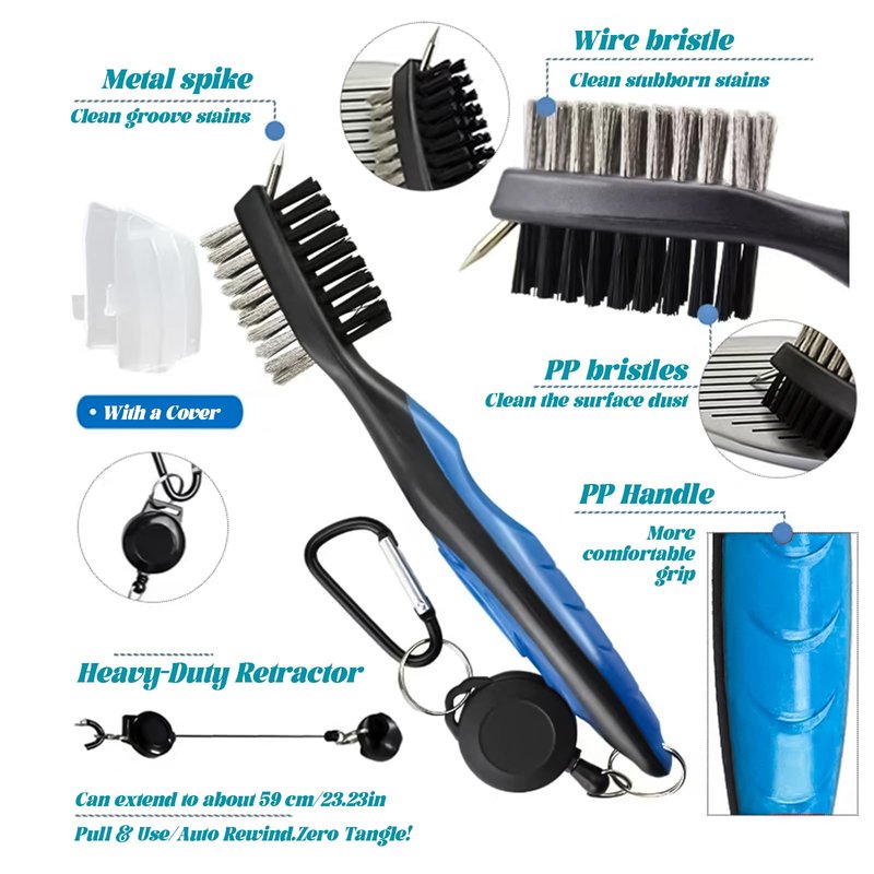 coldpa Golf Brush, Golf Club Brush with Retractable Groove Cleaner, Golf Club Cleaning Kit with Carabiner Clip & Storage Pouch, Effective Dirt Removal on Clubs, Shoes & Gear (2PCS)