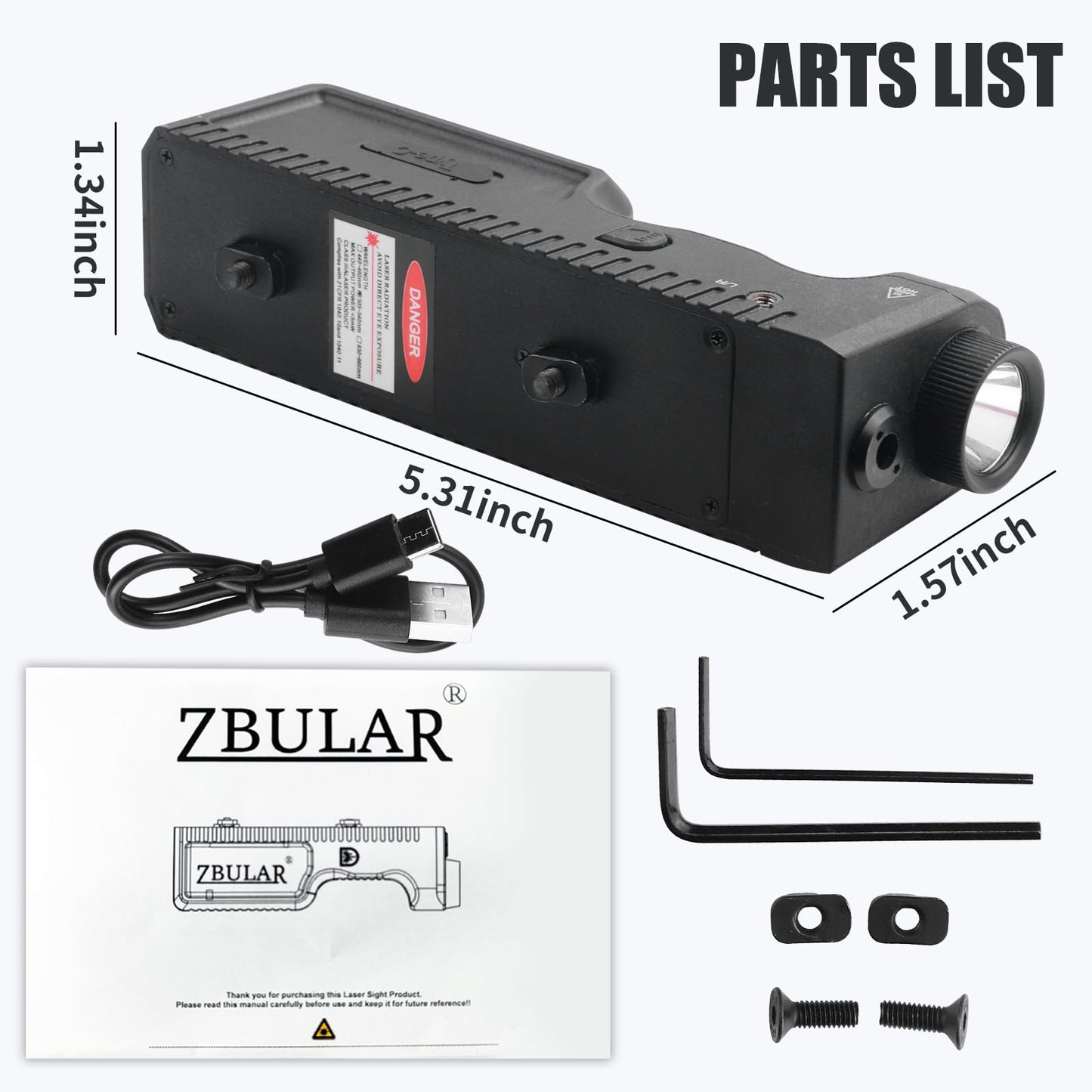 ZBULAR Strobe Function 1000 Lumens Light Laser Combo Compatible with M-Lok Rail Surface, Tactical Flashlight and Red Laser Sight for Rifle, USB-C Rechargeable IIIA Class Laser Power Output ≤5mW