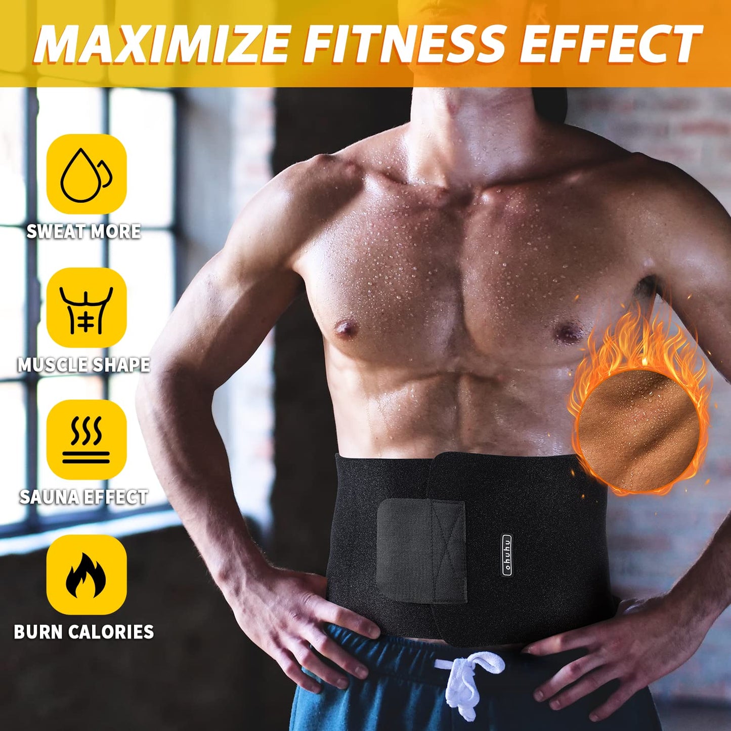 Ohuhu Waist Trimmer, Adjustable Neoprene Ab Trainer Belt for Men Black