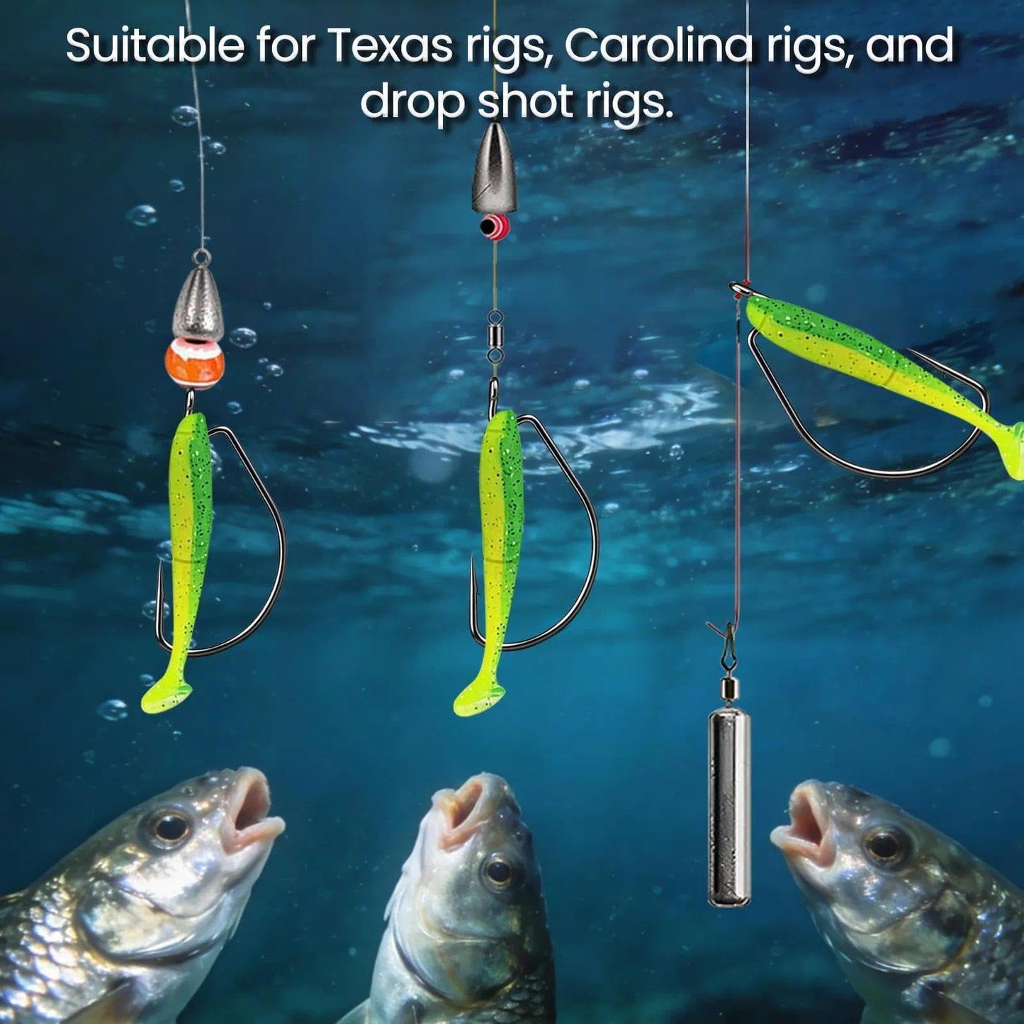 FishTrip 50pcs EWG Hooks for Bass Fishing Hooks, Extra Wide Gap Offset Worm Hook Texas Rig Fish Hooks for Bass Trout Freshwater Saltwater #1