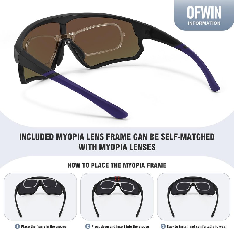 Ofwin Polarized Sports Sunglasses for Men Women UV Protection Cycling Bike Running Wrap Around Sun Glasses Matte Black Frame/Gray Lens