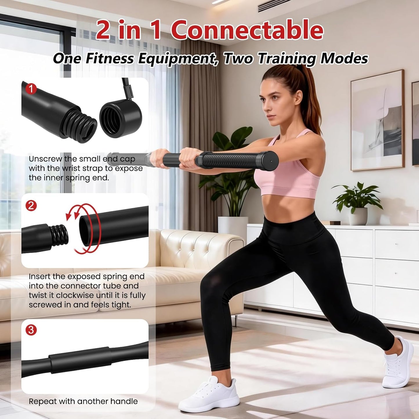 2-in-1 Cordless Battle Ropes - Ropeless Portable Home Gym Equipment for Men & Women | Black