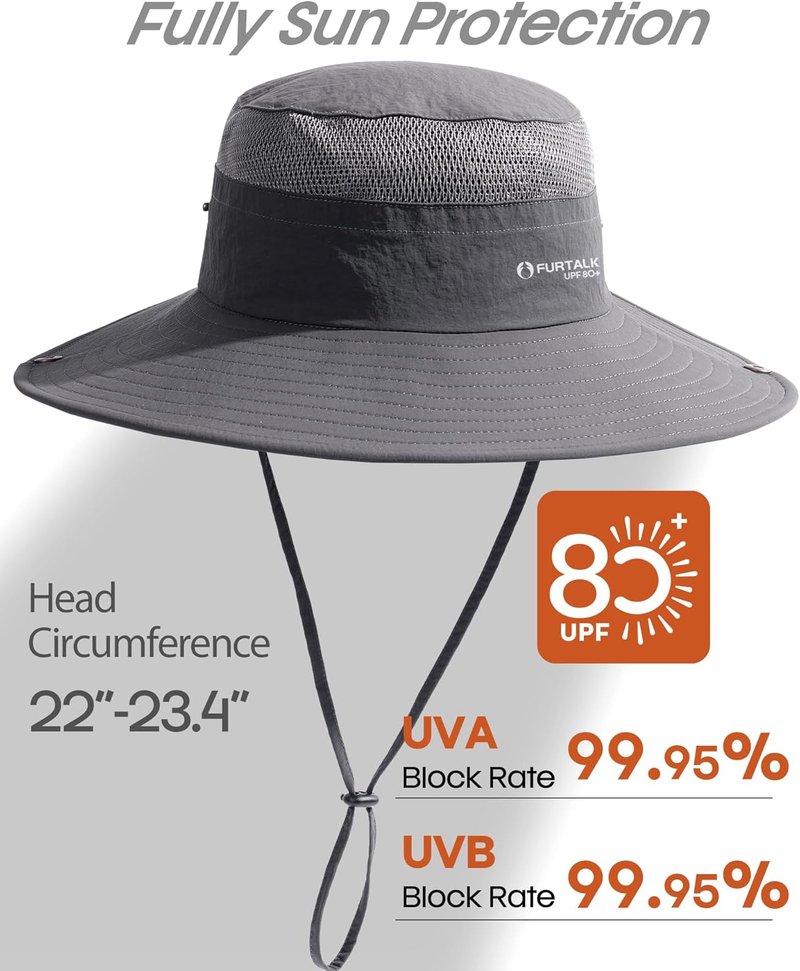 Sun Hats for Men & Women - UPF 80+ Breathable Wide Brim Fishing & Hiking Bucket Hat | Summer UV Protection