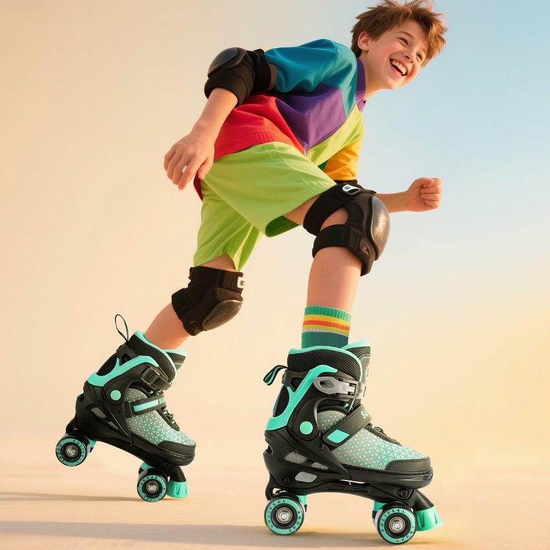 SULIFEEL 4 Sizes Adjustable Roller Skates for Kids, Quad Skates with Light up Wheels, Safe Fun Children Big Kids Skates for Ages 5-8, Best Gift for Beginners Outdoor Skates Sports (Mint Green, Medium)