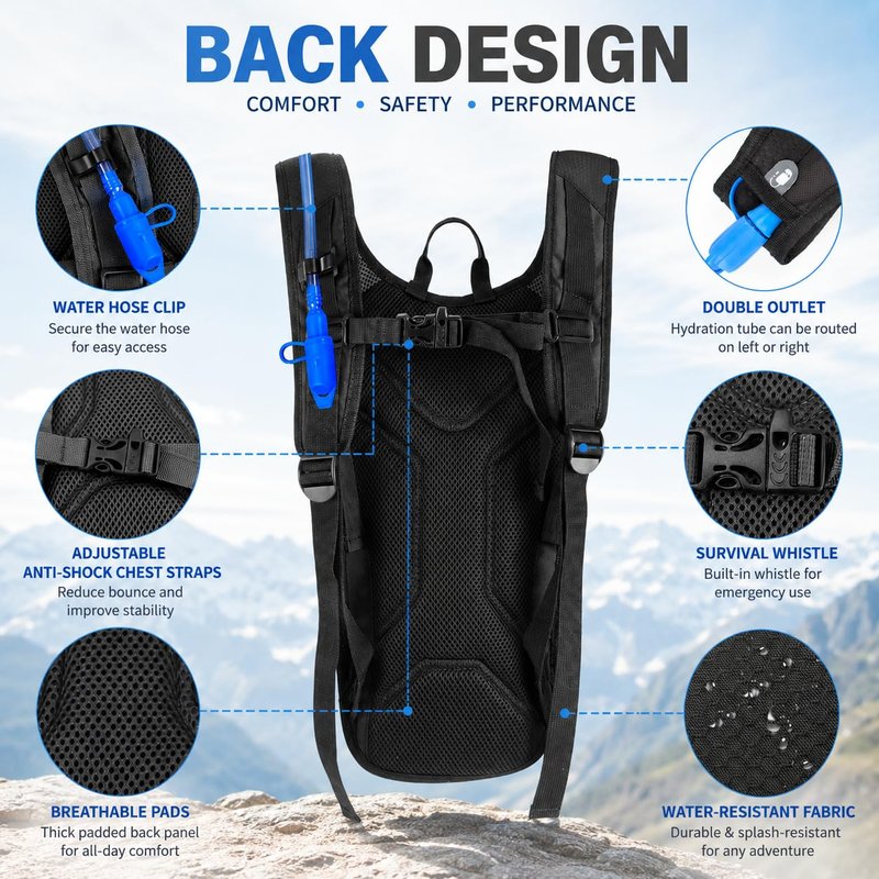 Zavothy Lightweight Hydration Backpack with 2L Water Bladder Water Backpack Hydration Pack for Cycling Running Biking Hiking Backpack Black