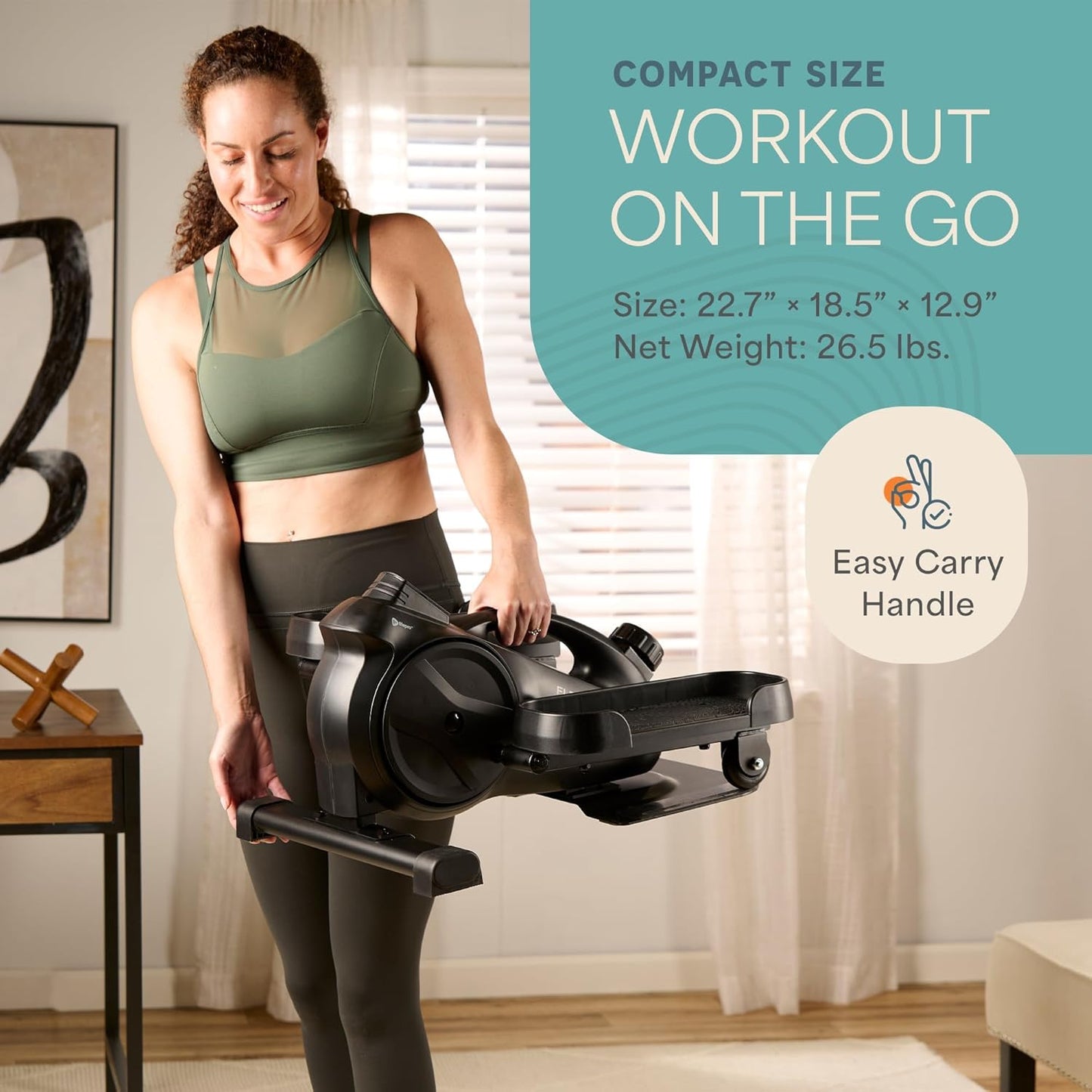 Portable Under Desk Elliptical Exercise Machine - Mini Pedal Exerciser for Home Workouts & Muscle Toning | Fitness App Enabled