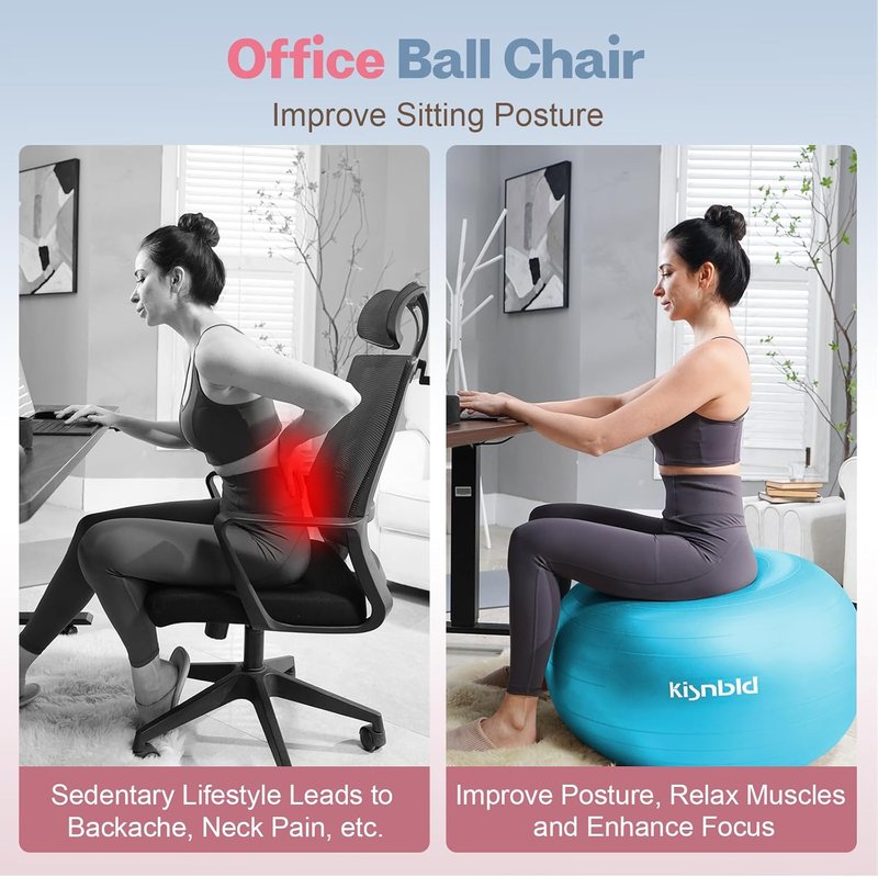 Exercise Ball - Extra Thick Anti-Burst Yoga Ball for Stability | 4 Sizes Available - Ideal for Home, Office & Gym Workouts