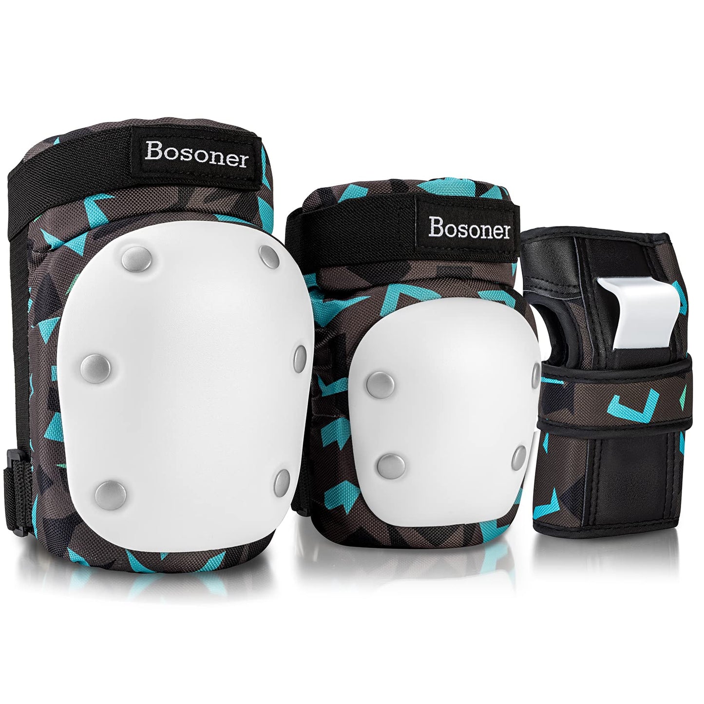 BOSONER Adult/Women/Kid Knee Pads Elbow pads Wrist Guard 6 in 1 Protective Gear Set for Skating Skate Skateboarding BMX Bicycle Inline Roller for Men Women Child Kids