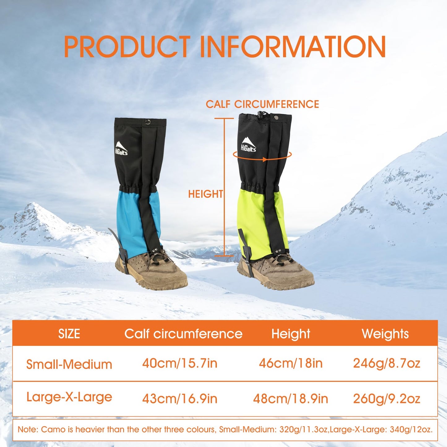 Waterproof Leg Gaiters for Men and Women Adjustable Snow Boot Gaiters for Hiking in Hunting Sand and Mud Mountain Climbing or Snowshoeing (Green M)