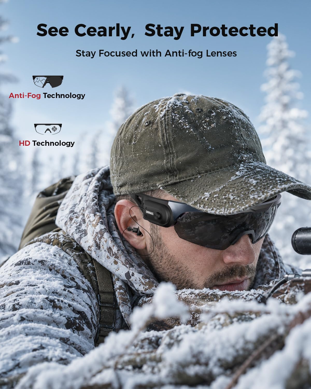 ONNAIS Safety Glasses ANSI Z87.1+ with Earplugs NRR 32dB Gray