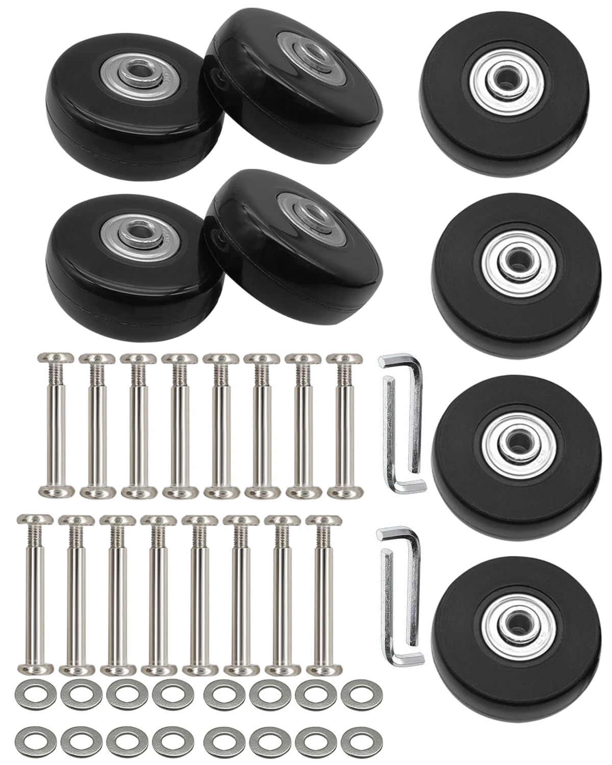 Luggage Replacement Wheels - 50 x 18mm, 8pcs Black Rubber Suitcase Wheels Repair Kit, Smooth Replacement Parts for Carry-on Roller Bags and Trolleys