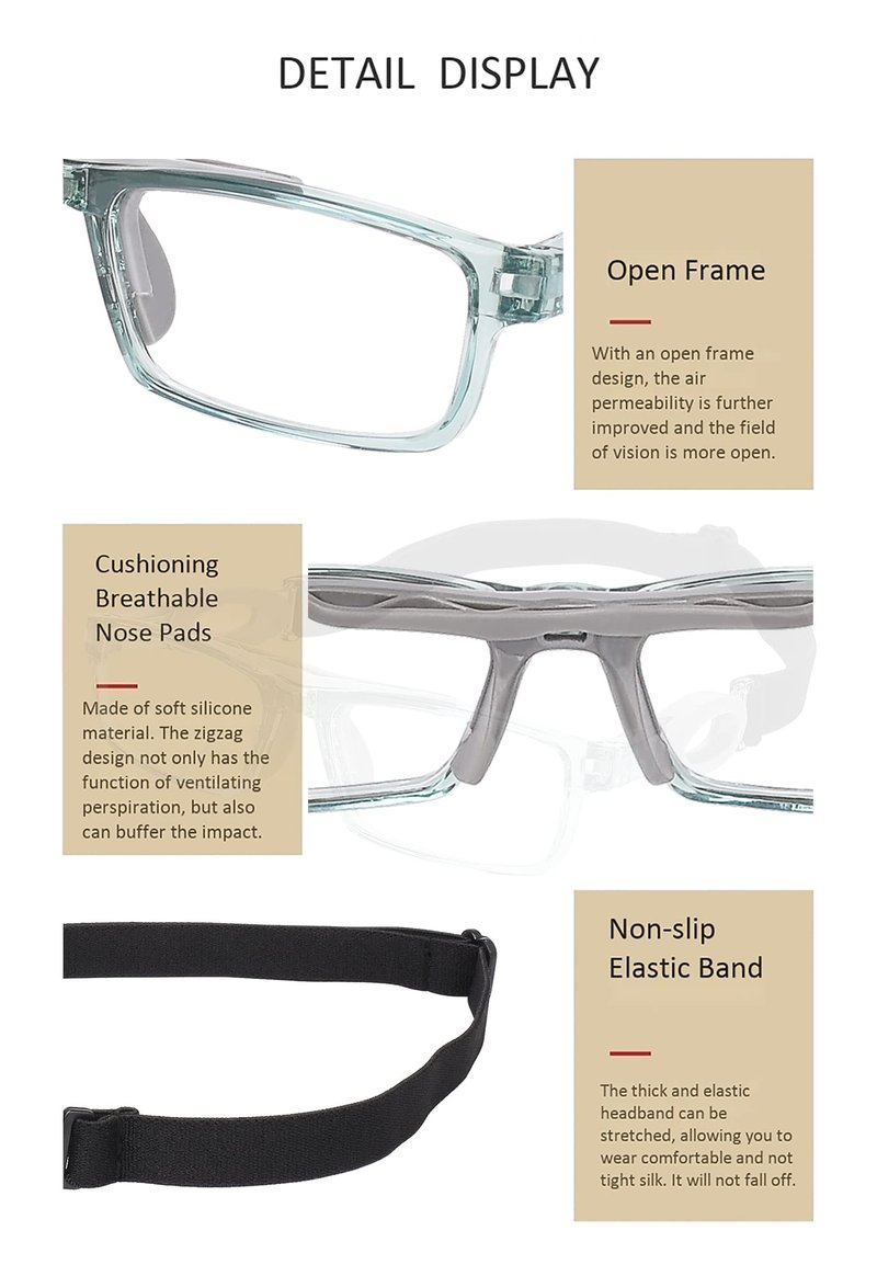 SooGree Sport Safety Goggles Glasses Racquetball Basketball Goggles Sports Eyewear Protective Glasses Lens Replaceable Scratch Resistant Protective Eyewear (8040 Light Grey frame Gray pad)
