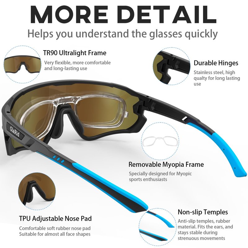 GlaRid Cycling Glasses, Anti-Glare Polarized Running Sunglasses for Women/Men With Sunglasses Case, UV400 Protection, Sports Sunglasses with Non-Slip Temple for Running, Softball, Biking, Fishing