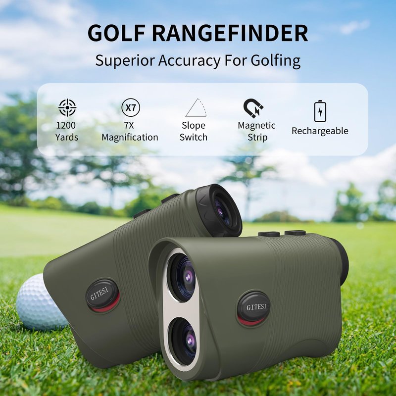 Slope Golf Rangefinder 1200 Yards Laser Range Finder for Golf & Hunting 7X Magnification Flag Pole Locking Vibration Integrated Magnet IPX44Waterproof Rechargeable Golf Accessories for Men(Green)