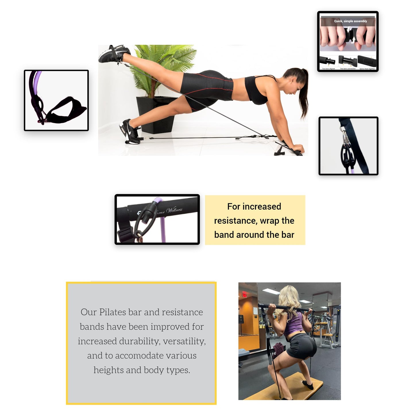 Fluxur Wellness Pilates Bar Kit with 4 Resistance Bands for Women. Booty Band Squat Exercise Equipment. Adjustable Portable Full Body Workout Resistance Bands Bar.