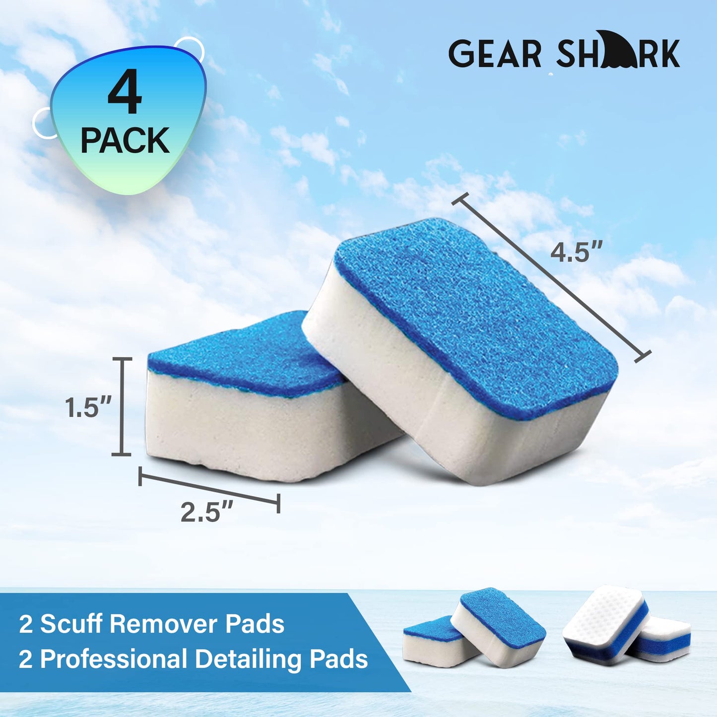 Gearshark Marine Scuff Erasers | Magic Sponge Pads for Boats | Effectively Remove Dirt, Grease, Grime | Premium Boat Accessories, Boat Accessories & Boating Essentials | Boat Cleaning Supplies