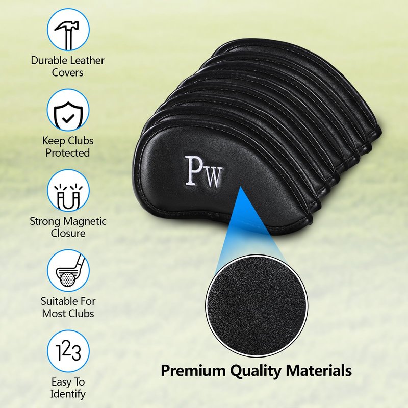 Ecsoiam Premium Synthetic Leather Golf Club Covers -Double-Sided Embroidered Golf Iron Covers with Magnetic Closure, Perfect Iron Covers for Golf Clubs, Durable and Stylish Protection for Your Clubs