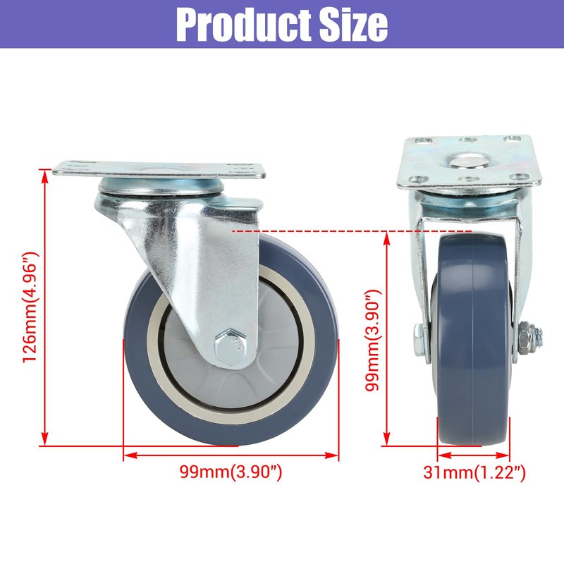 CILOYU Front 4 inch Quiet Hoverboard Wheel Hoverboard Seat Attachment Rubber Wheel with Metal Mounting Plate Straps Kit Replacement for Hover board Go Kart Accessories Parts