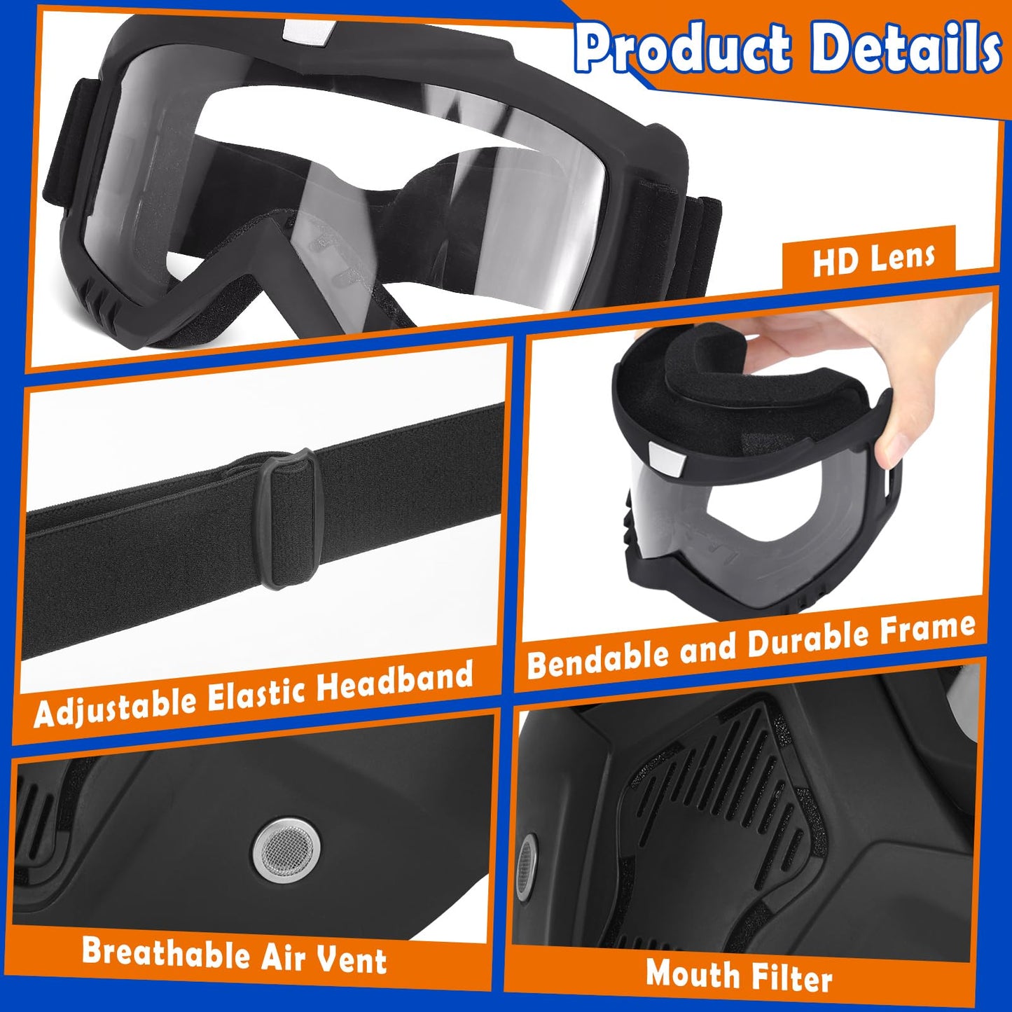 POKONBOY 2 Pack Detachable Masks, Tactical Mask with Goggles Compatible with Nerf Rival, Apollo, Zeus, Khaos, Atlas, & Artemis Blasters Rival Mask (Black & White)