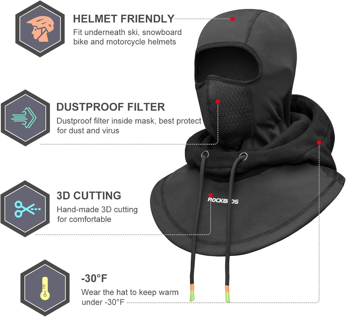 ROCKBROS Ski Balaclava - Thermal Fleece Cold Weather Mask for Men | Winter Protection