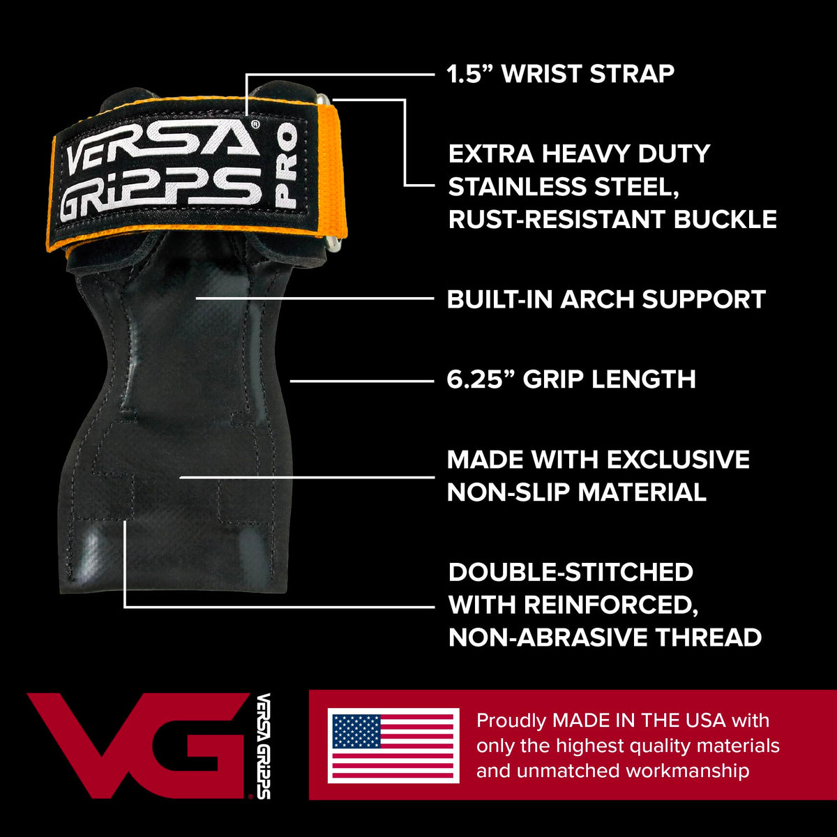 Versa Gripps® PRO Wrist Straps, Size Medium/Large, Royal Red/Black