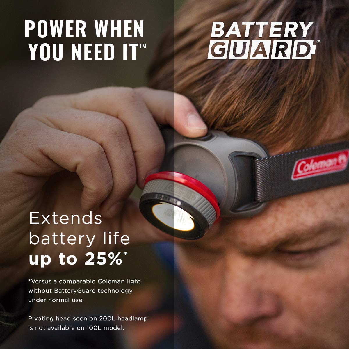 Coleman LED Headlamp with BatteryGuard Technology, Water-Resistant, 4 Light Modes, 25% Extended Battery Life, Suitable for Outdoor Adventures, Emergency Preparedness and Household Usage