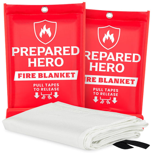 Prepared Hero Emergency Fire Blanket - 2 Pack - Fire Suppression Blanket for Kitchen, 40” x 40”, for Home, Fiberglass Fire Blanket.