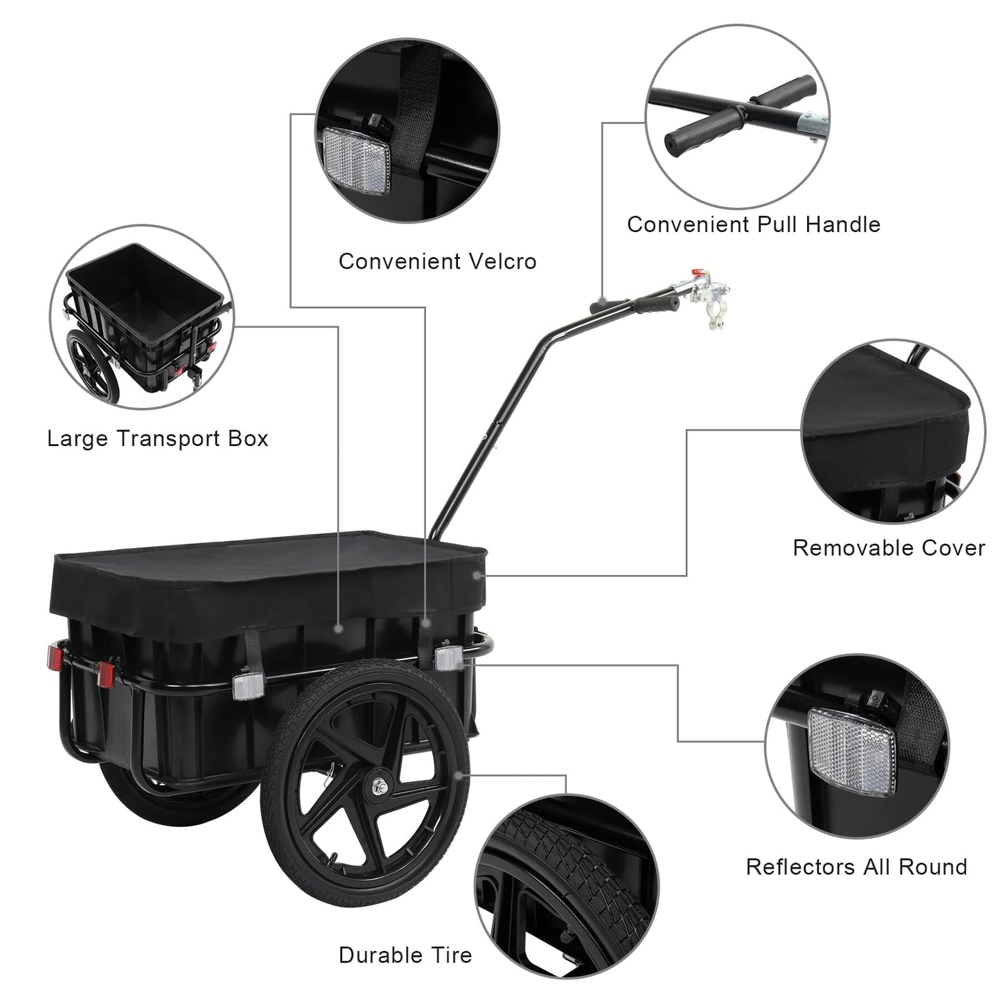PEXMOR Bike Cargo Trailer with Removable Box & Waterproof Cover, Bicycle Wagon Trailers with 16" Wheels & Quick Release Universal Coupler, Large Loading Bike Trailer Storage Cart with Reflectors