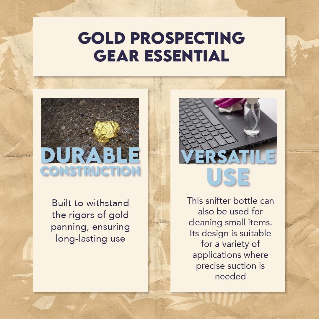 SE 3 oz Gold Panning Bottle with 5" Nozzle - Durable Plastic Suction Tube for Efficient Gold Flake Recovery, Perfect for Prospectors and Hobbyists