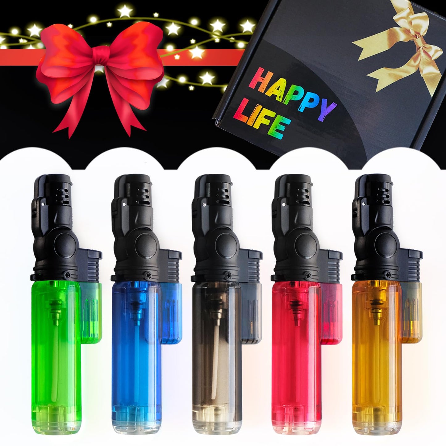 5 Pack Torch Lighter Mini Refillable Butane Lighters Single Jet Flame 45° Rotatable Torch Lighters Windproof Adjustable Butane Gas Lighter for Candle Camping Fireplace Party BBQ Grill(Without Fuel)