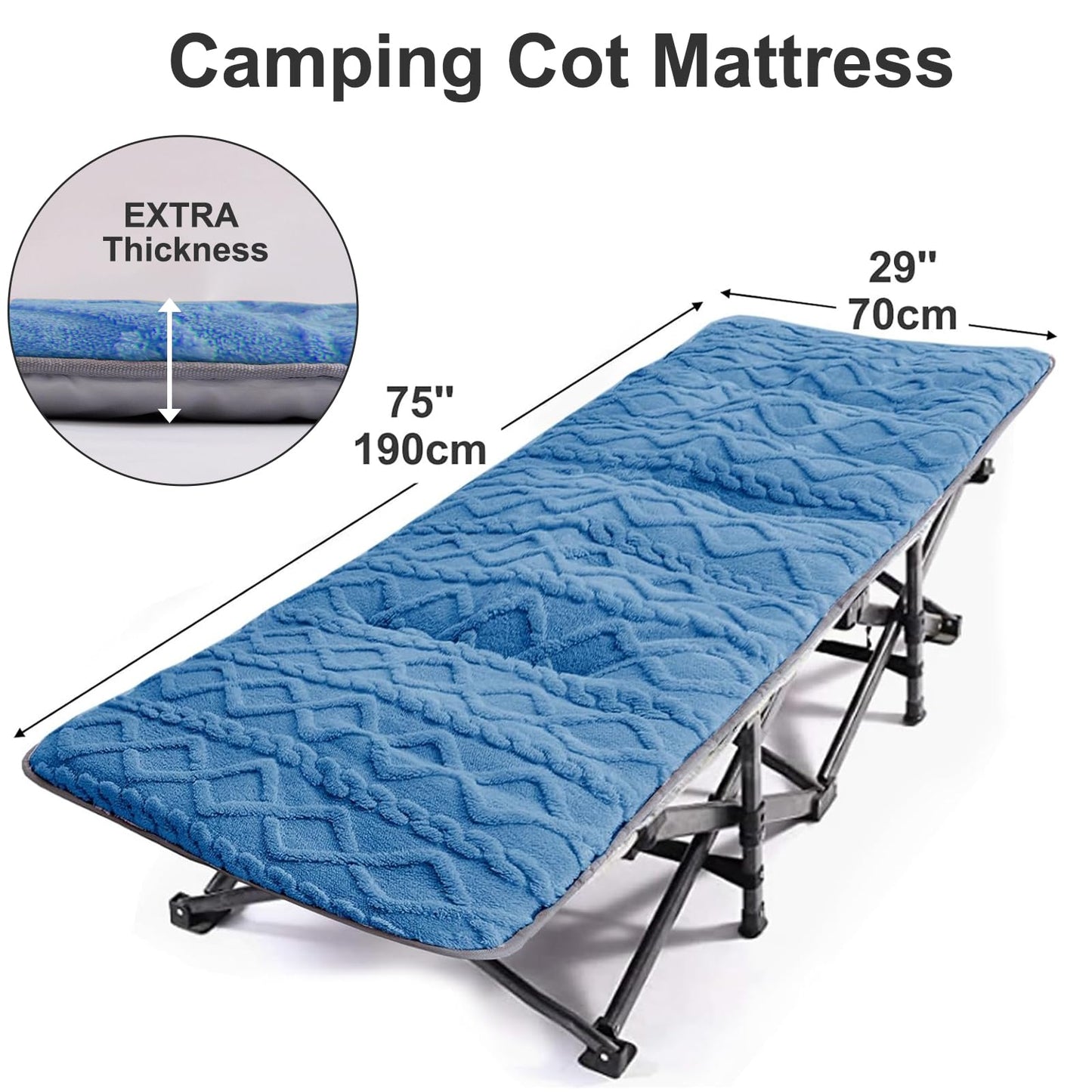 Wamsound Folding Camping Cot Pad - Portable & Comfortable Outdoor Sleeping Mat with Elastic Strap, Lightweight Waterproof Bottom Mattress Pad (75" x 28", Blue)