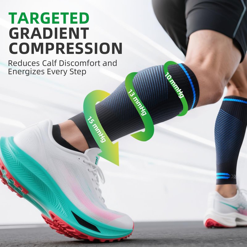 Wakefeet 3 Pairs Calf Compression Sleeves for Women & Men 15-20 mmHg, Graduated Compression Socks for Running, Swelling Relief, Shin Splints & Varicose Veins Support, Anti-Slip Leg Sleeves