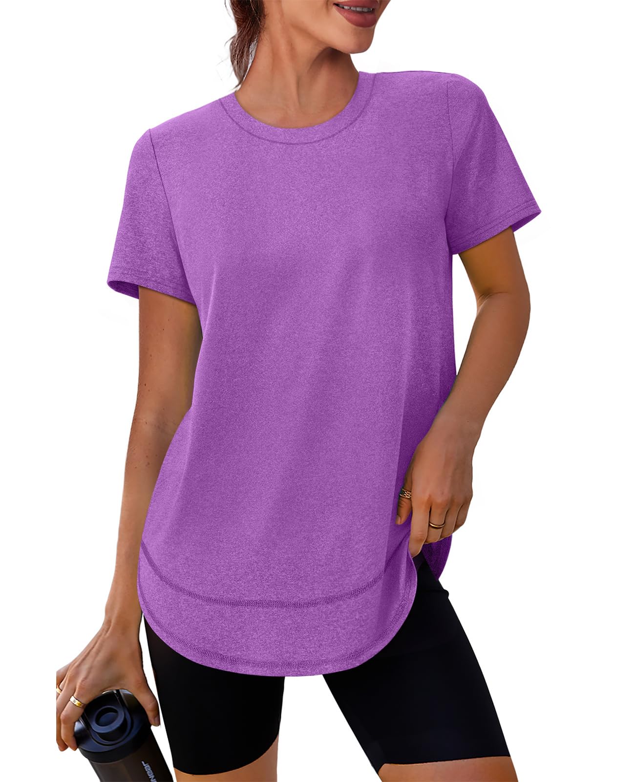 Spring Summer Tops for Women Short Sleeve Hiking Shirts Athleisure Golf Shirt Beach Fashion Curved Hem Loose Fit Blue XXL