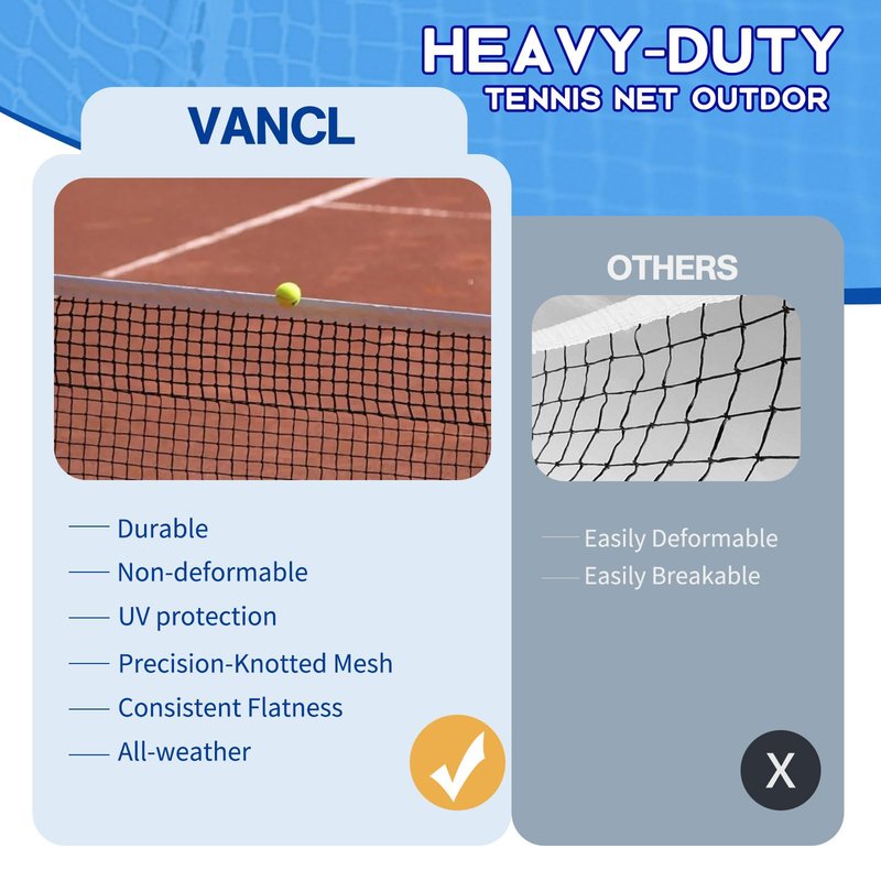 VANCL Double Tennis Net Outdoor Heavy Duty Replacement Net Professional Tennis Court Net Portable Double Tennis Net Nylon for Standard Tennis Courts
