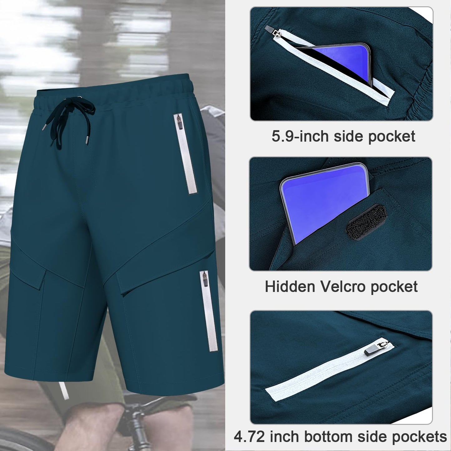 Lo.gas Mountain Bike Shorts for Men,3D Padded Loose-fit Cycling Biking Bicycle Shorts Mens with Underwear Zipper Pockets