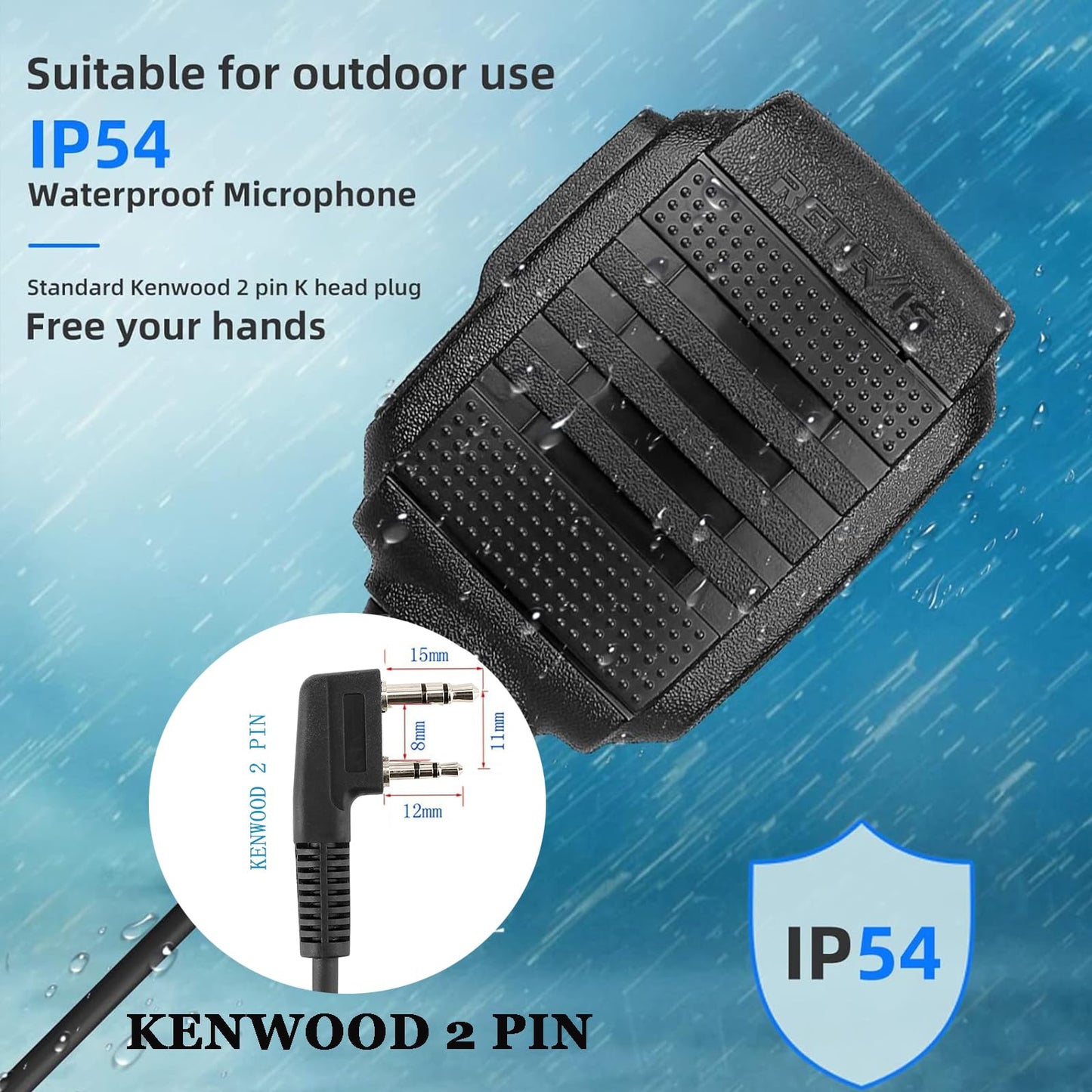 Retevis IP54 Waterproof Microphone, Walkie Talkie Speaker Mic,Compatible with Retevis RT21 RT68 H-777 RT22 RT27 H-777S RB45 RB29 RT19 RT15 BAOFENG UV-5R 888S Kenwood Samcom pxton Two Way Radio(4 Pack)