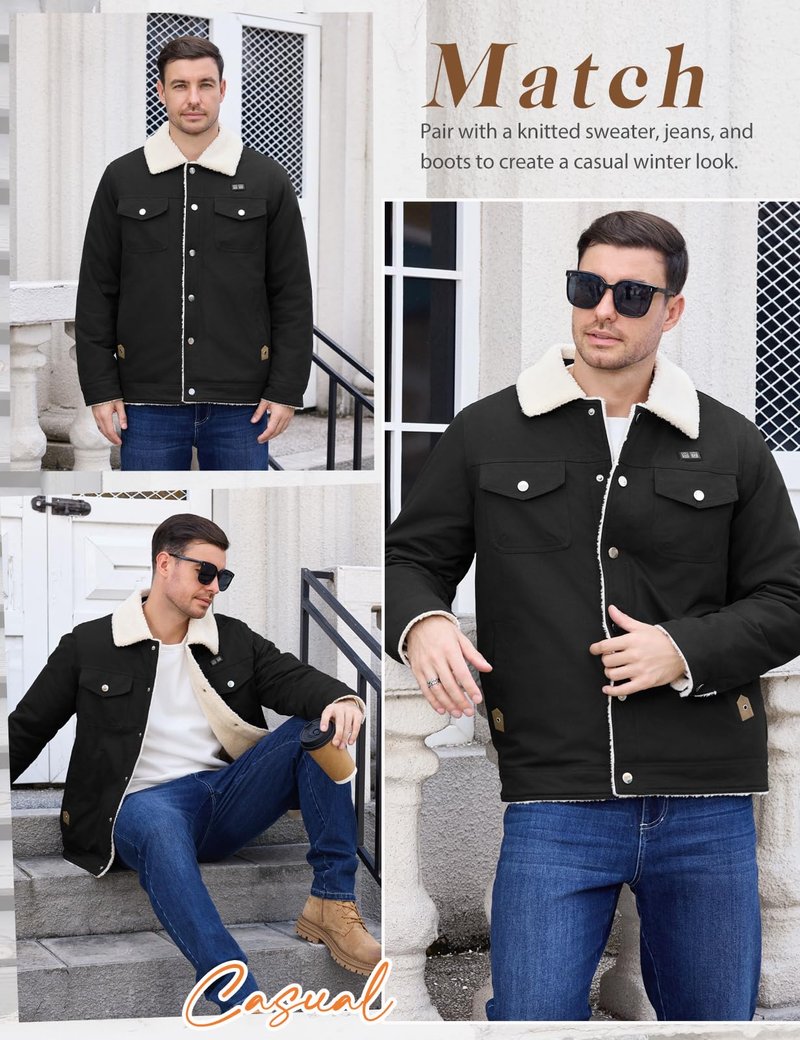 HEEKPEK Heated Jacket for Men with 18400mAh Long-Lasting Battery, 5-Zone Heated Sherpa Lined Coat for Outdoor Winter(Black,L)