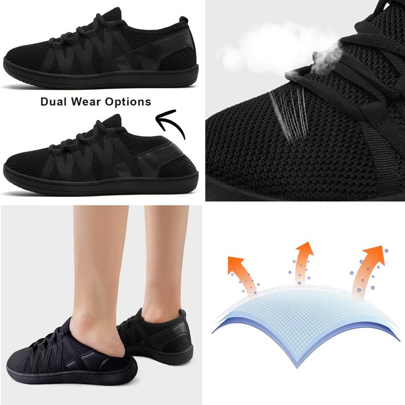 Linenghs Barefoot Shoes Women Fashion Sneakers Minimalist Wide Width Toe Box Zero Drop Size 8 Ladies Comfortable Soft Stretch All Black 39
