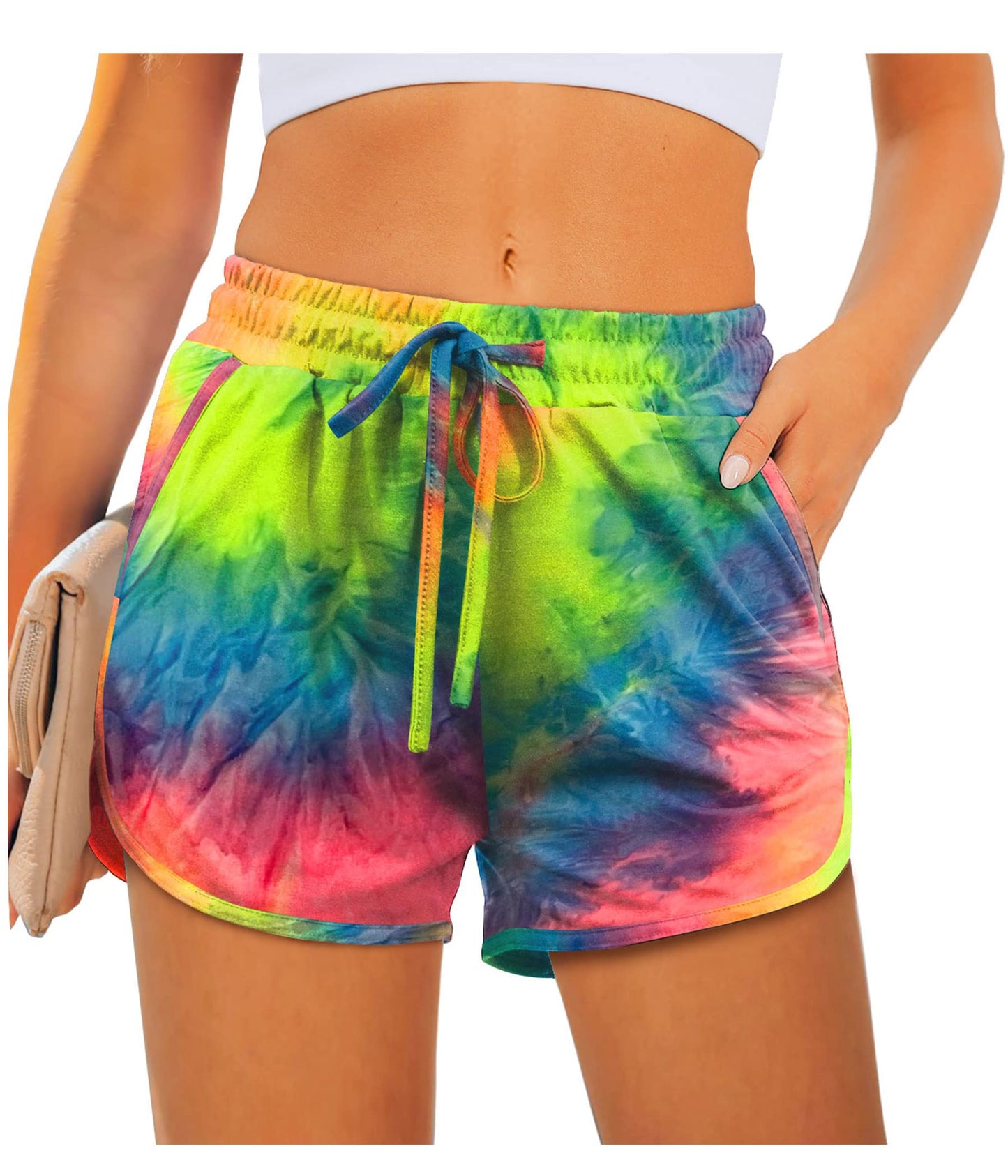 Aloodor Womens Shorts Workout Running Tie Dye Shorts with Pockets M