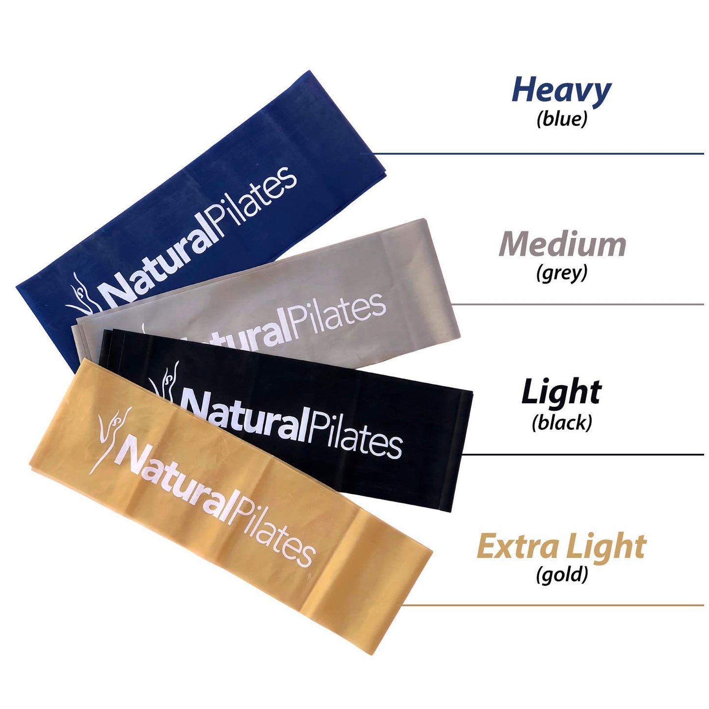 Natural Pilates Flex Bands 4 Levels of Resistance Bands, Exercise Bands for Physical Therapy, Yoga, Pilates Bands, Rehab Bands, Elastic Bands for Workout