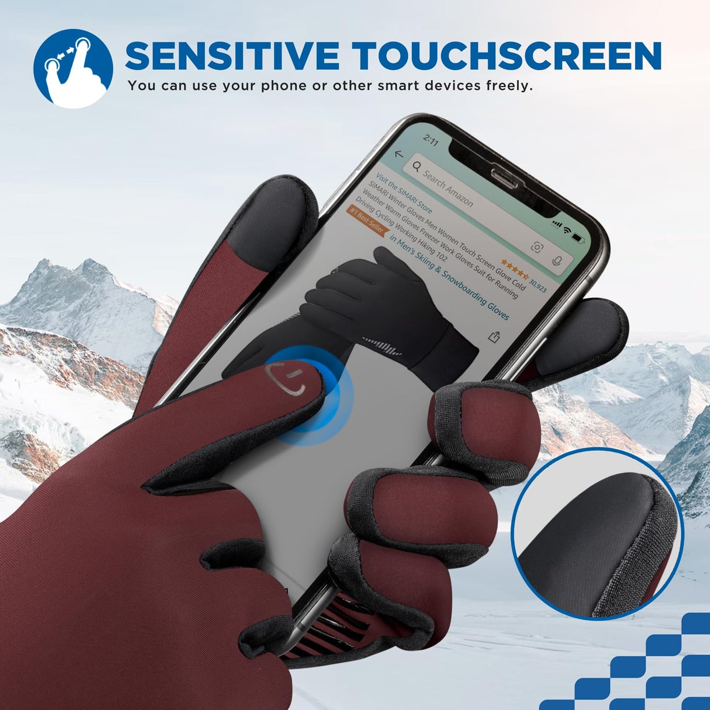 SIMARI Winter Gloves for Women Men - Cold Weather Thermal Touch Screen Ski Snow Glove Liners, Non-Slip Palm & Warm Fleece Lined, for Running Cycling Driving Hiking Walking Sports Outdoor Texting Work