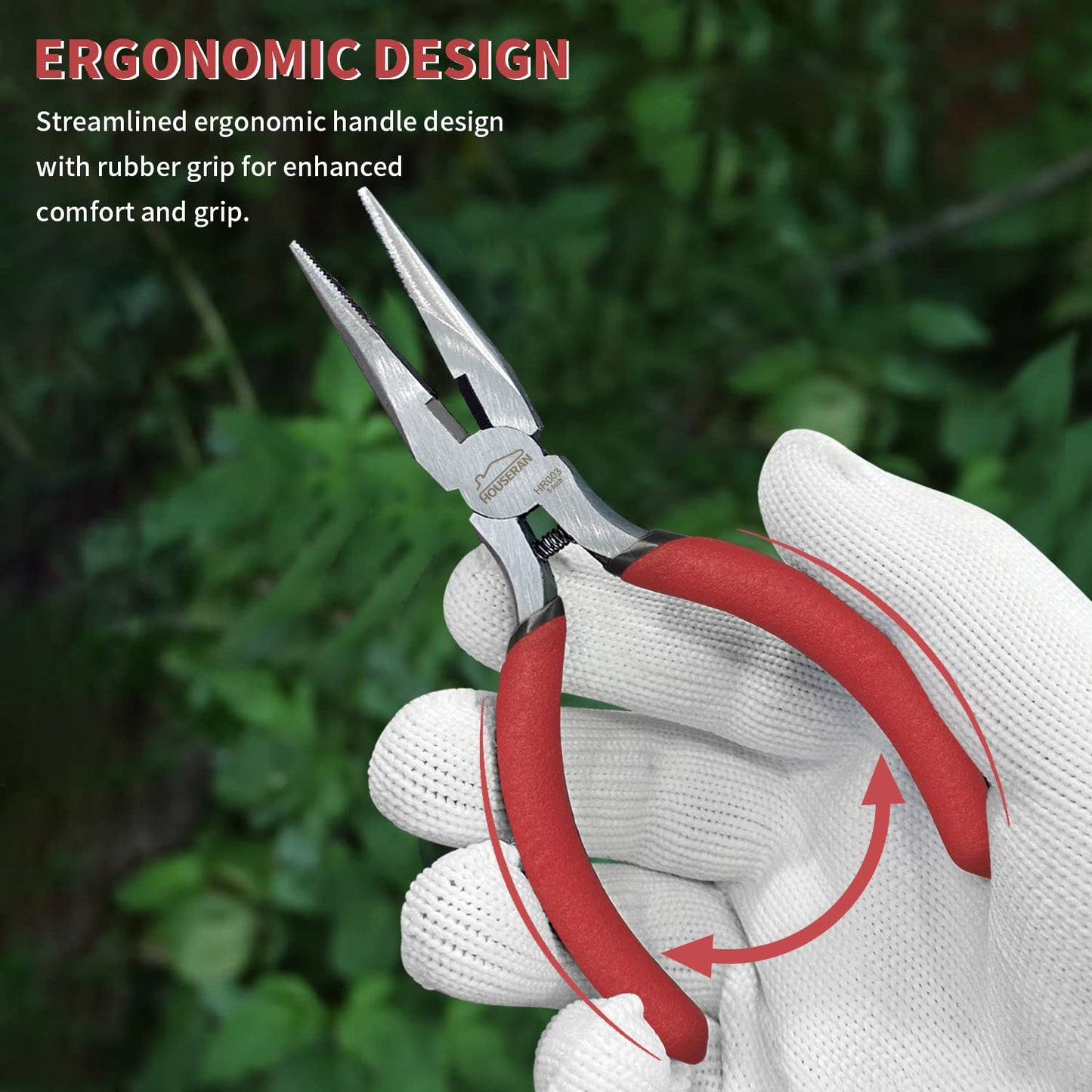 HOUSERAN Needle Nose Pliers, 5 Inch, 5 Pack, Long Nose Pliers with Side Cutter, Spring Loaded for Cutting and Bending Wire