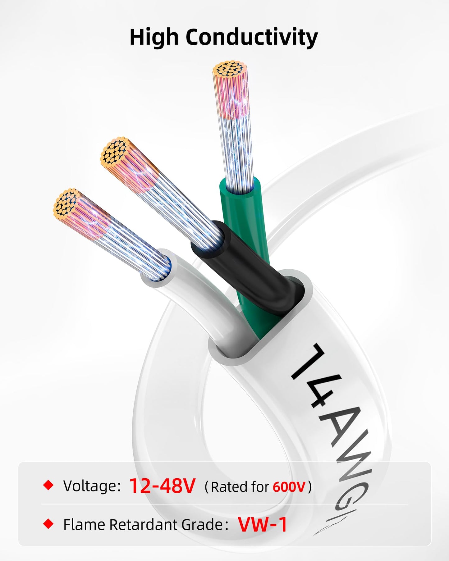 NAOEVO 14 Gauge Marine Wire, 14/3 Triplex Marine Electrical Cable, Waterproof/Insulated PVC/Oxygen-Free Tinned Copper 14 AWG Wire for Boat, Automotive, RV, Solar, LED, Trolling Motor (30FT)